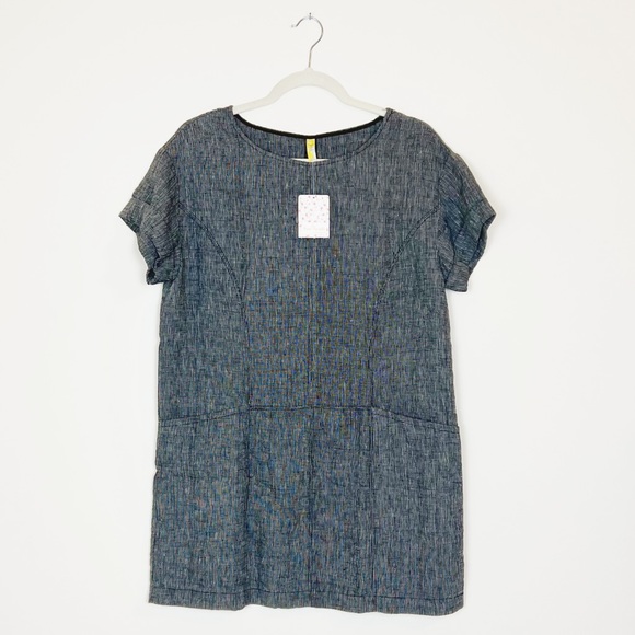 NWT Free People Endless Shore Linen Dress Crew Neck Cuffed Sleeve Sheath Small - Picture 6 of 8